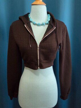 Refuge Athletics Chocolate Brown Cropped Hoodie - Size Small